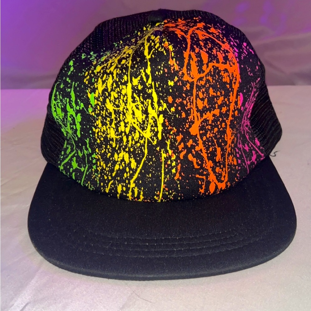 Rainbow Paint Drip Amscan Snap Back Hat Y2K Style Mesh Back Adjustable Men’s Hat